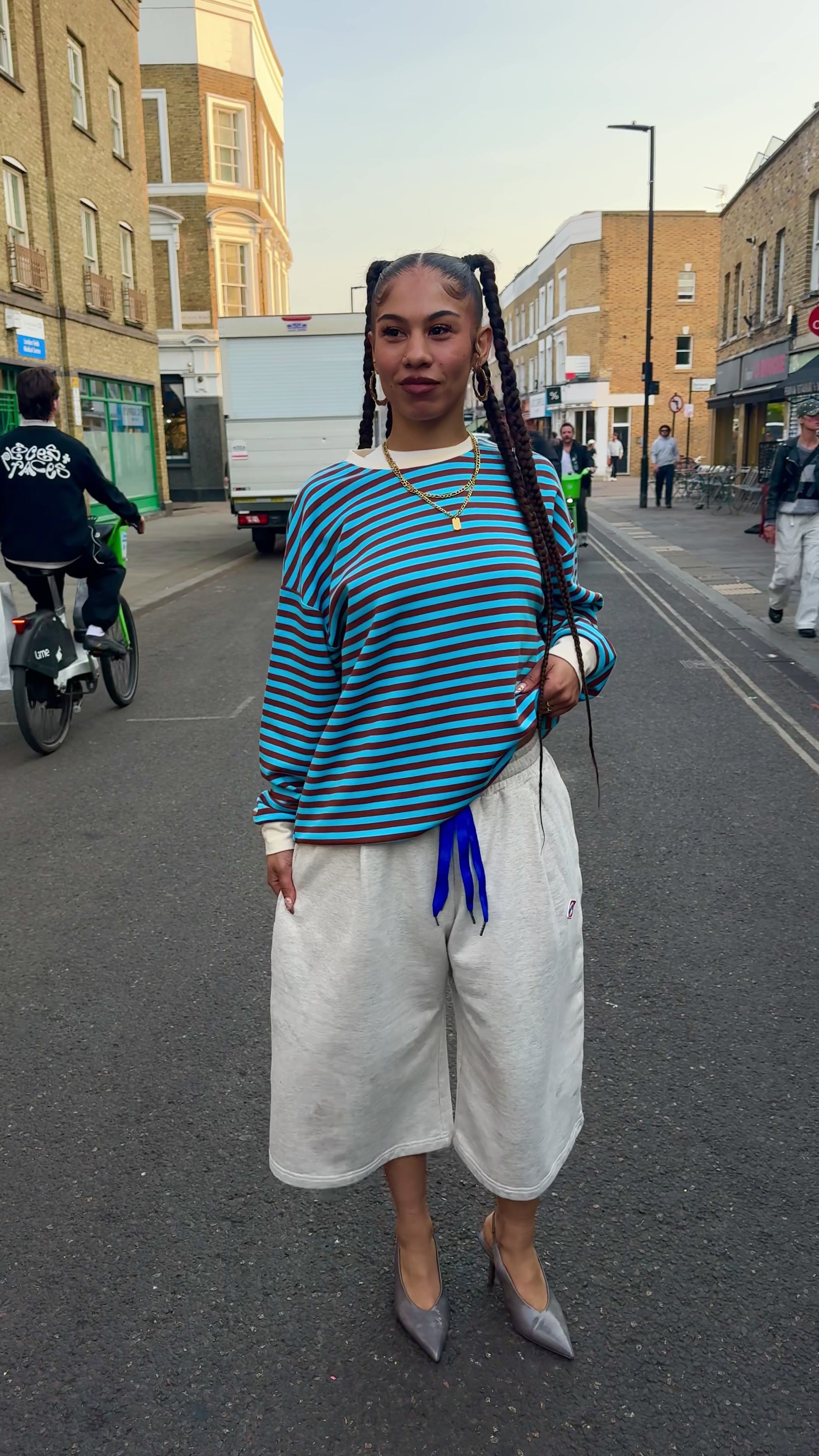 Woman wearing Blue Stripped Long sleeves